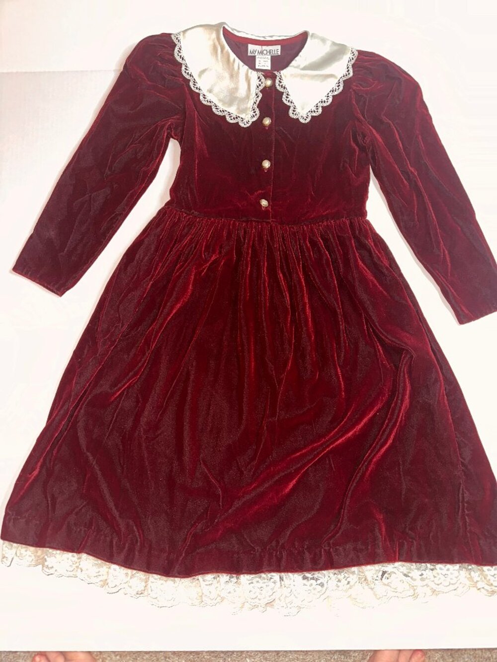Vintage My Michelle Dress Girls Size 8 Burgund Velvet Long Sleeve Maroon /Dk Red